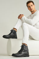 Men's Leather Boots with Knit Detail | Derimod Men's Leather Boots with Knit Detail | Derimod