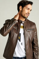 Demar Erkek Kahverengi Slim-Fit Deri Ceket | Derimod Demar Erkek Kahverengi Slim-Fit Deri Ceket | Derimod