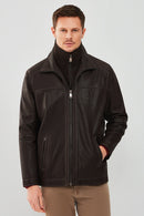 Roberto Men's Brown Double Collar Leather Jacket | Derimod Roberto Men's Brown Double Collar Leather Jacket | Derimod