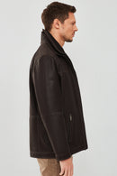 Roberto Men's Brown Double Collar Leather Jacket | Derimod Roberto Men's Brown Double Collar Leather Jacket | Derimod