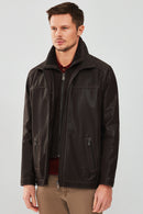 Roberto Men's Brown Double Collar Leather Jacket | Derimod Roberto Men's Brown Double Collar Leather Jacket | Derimod