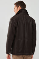 Roberto Men's Brown Double Collar Leather Jacket | Derimod Roberto Men's Brown Double Collar Leather Jacket | Derimod