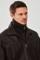Roberto Men's Brown Double Collar Leather Jacket | Derimod Roberto Men's Brown Double Collar Leather Jacket | Derimod