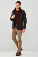 Roberto Men's Brown Double Collar Leather Jacket | Derimod Roberto Men's Brown Double Collar Leather Jacket | Derimod