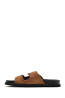 Women's Brown Buckled Suede Slippers | Derimod Women's Brown Buckled Suede Slippers | Derimod