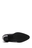 Women's Black Leather Cowboy Heeled Boots | Derimod Women's Black Leather Cowboy Heeled Boots | Derimod