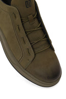 Male Khaki Lace-up Nubuck Leather Sneaker | Derimod Male Khaki Lace-up Nubuck Leather Sneaker | Derimod