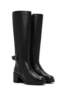 Women's Black Zippered Buckle Detailed Thick Heeled Boots | Derimod Women's Black Zippered Buckle Detailed Thick Heeled Boots | Derimod