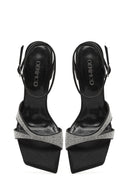 Women's Black Ankle Buckle Stone High Thin Heel Sandals | Derimod Women's Black Ankle Buckle Stone High Thin Heel Sandals | Derimod