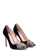 Women's Crocodile Detailed Suede Leather Stiletto | Derimod Women's Crocodile Detailed Suede Leather Stiletto | Derimod