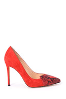 Kadın Kroko Detaylı Süet Deri Stiletto | Derimod Kadın Kroko Detaylı Süet Deri Stiletto | Derimod