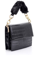 Women's Crocodile Patterned Plush Detailed Bag | Derimod Women's Crocodile Patterned Plush Detailed Bag | Derimod