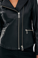 Stefania Women's Black Biker Leather Jacket | Derimod Stefania Women's Black Biker Leather Jacket | Derimod