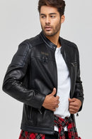 Kawhi Men's Black Slim-Fit Embroidered Leather Coat | Derimod Kawhi Men's Black Slim-Fit Embroidered Leather Coat | Derimod