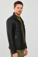 Muller Men's Black Leather Jacket | Derimod Muller Men's Black Leather Jacket | Derimod