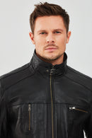 Muller Men's Black Leather Jacket | Derimod Muller Men's Black Leather Jacket | Derimod