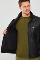 Muller Men's Black Leather Jacket | Derimod Muller Men's Black Leather Jacket | Derimod