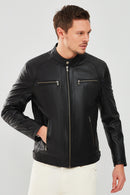 Alanzo Men's Black Leather Jacket | Derimod Alanzo Men's Black Leather Jacket | Derimod