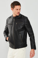Alanzo Men's Black Leather Jacket | Derimod Alanzo Men's Black Leather Jacket | Derimod