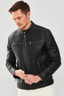 Alanzo Men's Black Leather Jacket | Derimod Alanzo Men's Black Leather Jacket | Derimod