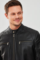 Alanzo Men's Black Leather Jacket | Derimod Alanzo Men's Black Leather Jacket | Derimod
