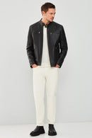 Alanzo Men's Black Leather Jacket | Derimod Alanzo Men's Black Leather Jacket | Derimod
