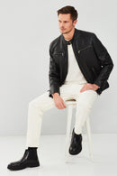 Alanzo Men's Black Leather Jacket | Derimod Alanzo Men's Black Leather Jacket | Derimod