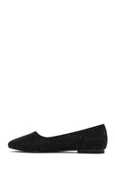 Women's Black Stone Leather Ballerinas | Derimod Women's Black Stone Leather Ballerinas | Derimod