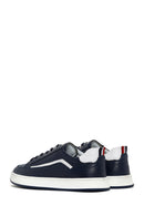 Men's Navy Blue Lace-Up Leather Sneaker | Derimod Men's Navy Blue Lace-Up Leather Sneaker | Derimod