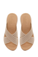 Women's Beige Thick-Soled Fabric Comfort Slippers | Derimod Women's Beige Thick-Soled Fabric Comfort Slippers | Derimod