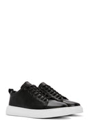 Men's Black Lace-up Thick-Sole Leather Sneaker | Derimod Men's Black Lace-up Thick-Sole Leather Sneaker | Derimod