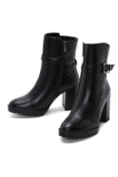 Women's Black Buckle Heeled Boots | Derimod Women's Black Buckle Heeled Boots | Derimod