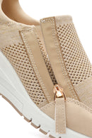 Derimod Zero Women's Beige Zippered Wedge Heel Fabric Sneakers | Derimod Derimod Zero Women's Beige Zippered Wedge Heel Fabric Sneakers | Derimod