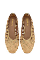 Women's Gold Straw Leather Ballerina | Derimod Women's Gold Straw Leather Ballerina | Derimod