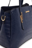 Woman Navy Blue Long-Strap Croc-Embossed Shoulder Bag | Derimod Woman Navy Blue Long-Strap Croc-Embossed Shoulder Bag | Derimod