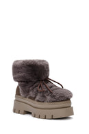 Women's Mink Thick-Soled Plush Detailed Boots | Derimod Women's Mink Thick-Soled Plush Detailed Boots | Derimod