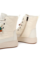 Woman Cream Zip Closure Thick-Soled Charm Fabric Combat Boots | Derimod Woman Cream Zip Closure Thick-Soled Charm Fabric Combat Boots | Derimod