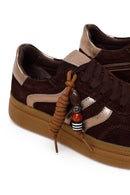 Woman Brown Lace-Up Charm Suede Leather Sneaker | Derimod Woman Brown Lace-Up Charm Suede Leather Sneaker | Derimod