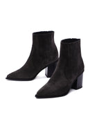 Women's Anthracite Suede Leather Heeled Cowboy Boots | Derimod Women's Anthracite Suede Leather Heeled Cowboy Boots | Derimod