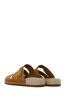 Woman Camel Strappy Nubuck Leather Slipper | Derimod Woman Camel Strappy Nubuck Leather Slipper | Derimod