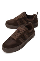 Woman Brown Lace-Up Chunky-Sole Patterned Leather Sneaker | Derimod Woman Brown Lace-Up Chunky-Sole Patterned Leather Sneaker | Derimod