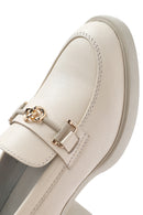 Women's Cream Buckled Short Thick Heel Leather Masculine Loafer | Derimod Women's Cream Buckled Short Thick Heel Leather Masculine Loafer | Derimod