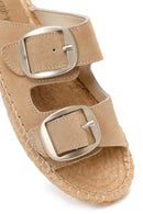 Women's Beige Buckled Suede Leather Espadrille Slippers | Derimod Women's Beige Buckled Suede Leather Espadrille Slippers | Derimod