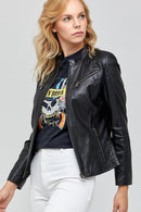Lucky Women's Black Leather Jacket | Derimod Lucky Women's Black Leather Jacket | Derimod