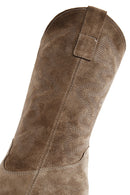Women's Camel Suede Leather Cowboy Western Heeled Boots | Derimod Women's Camel Suede Leather Cowboy Western Heeled Boots | Derimod