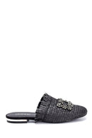 Women's Stone Detailed Straw Slippers | Derimod Women's Stone Detailed Straw Slippers | Derimod