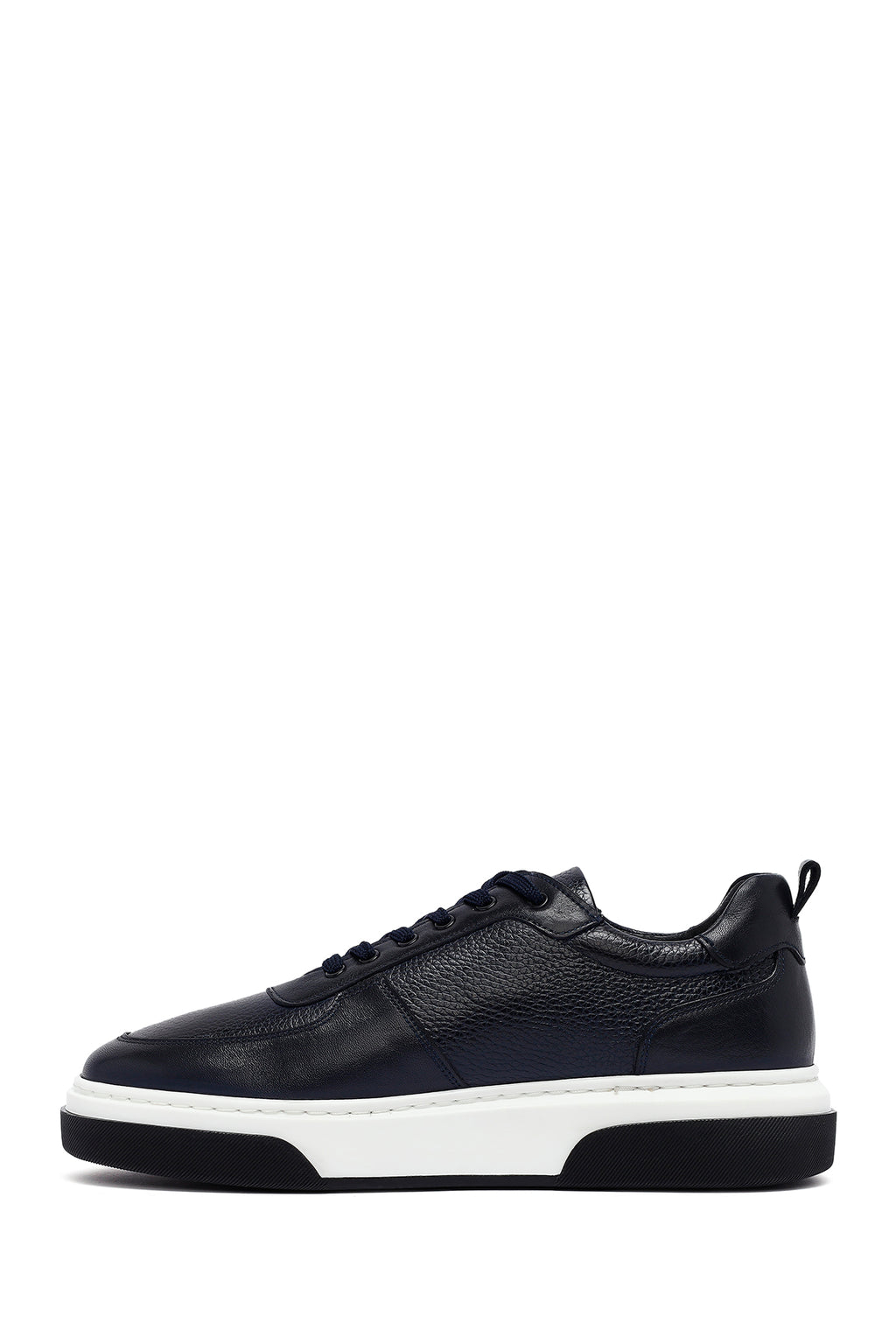 Erkek Lacivert Bağcıklı Kalın Tabanlı Deri Sneaker