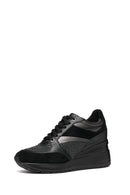 Geox Women's Black D Zosma Lace-Up Wedge Heel Leather Sneakers | Derimod Geox Women's Black D Zosma Lace-Up Wedge Heel Leather Sneakers | Derimod