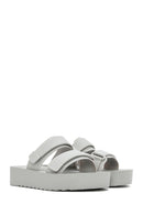 Women's Grey Banded Thick Soled Jelly Slippers | Derimod Women's Grey Banded Thick Soled Jelly Slippers | Derimod
