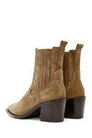 Woman Brown Chunky Heeled Suede Cowboy Boots | Derimod Woman Brown Chunky Heeled Suede Cowboy Boots | Derimod